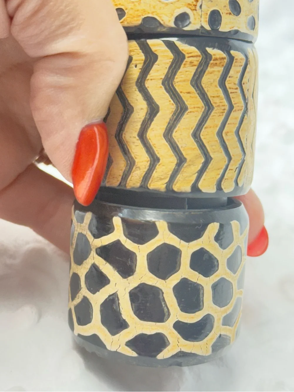Vintage African Carved Pattern Napkin Rings Set